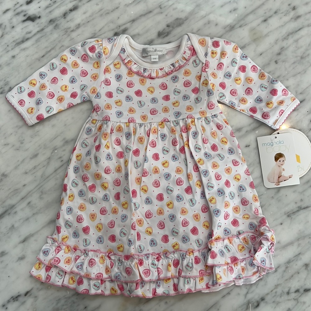 New Magnolia Baby Infant Candy Hearts Valentine Ruffle Knit Dress & Bloomer Set
